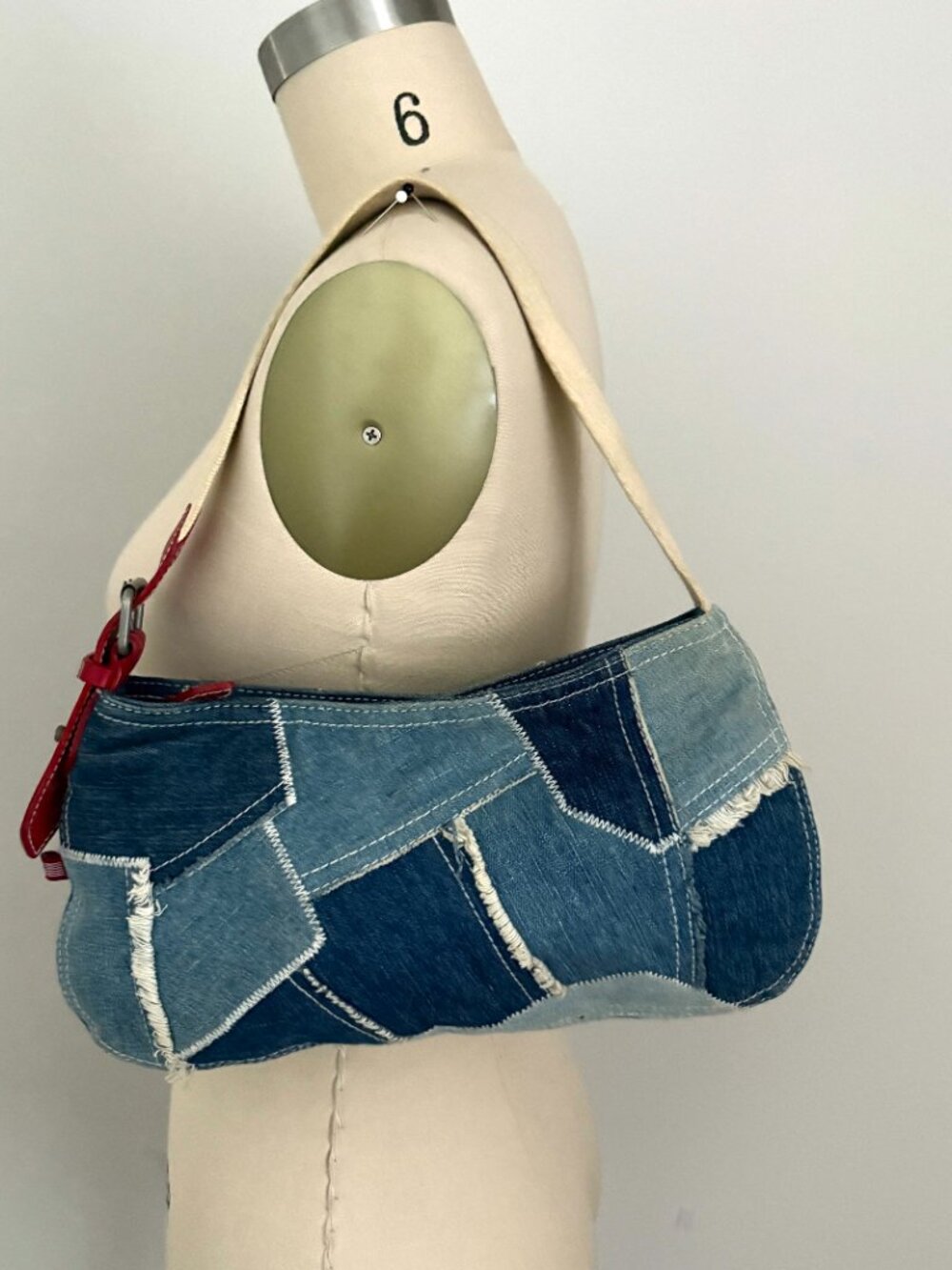 Vintage Polo Ralph Lauren Y2K Patchwork Denim Shoulder Bag Blue Red Accent Indie